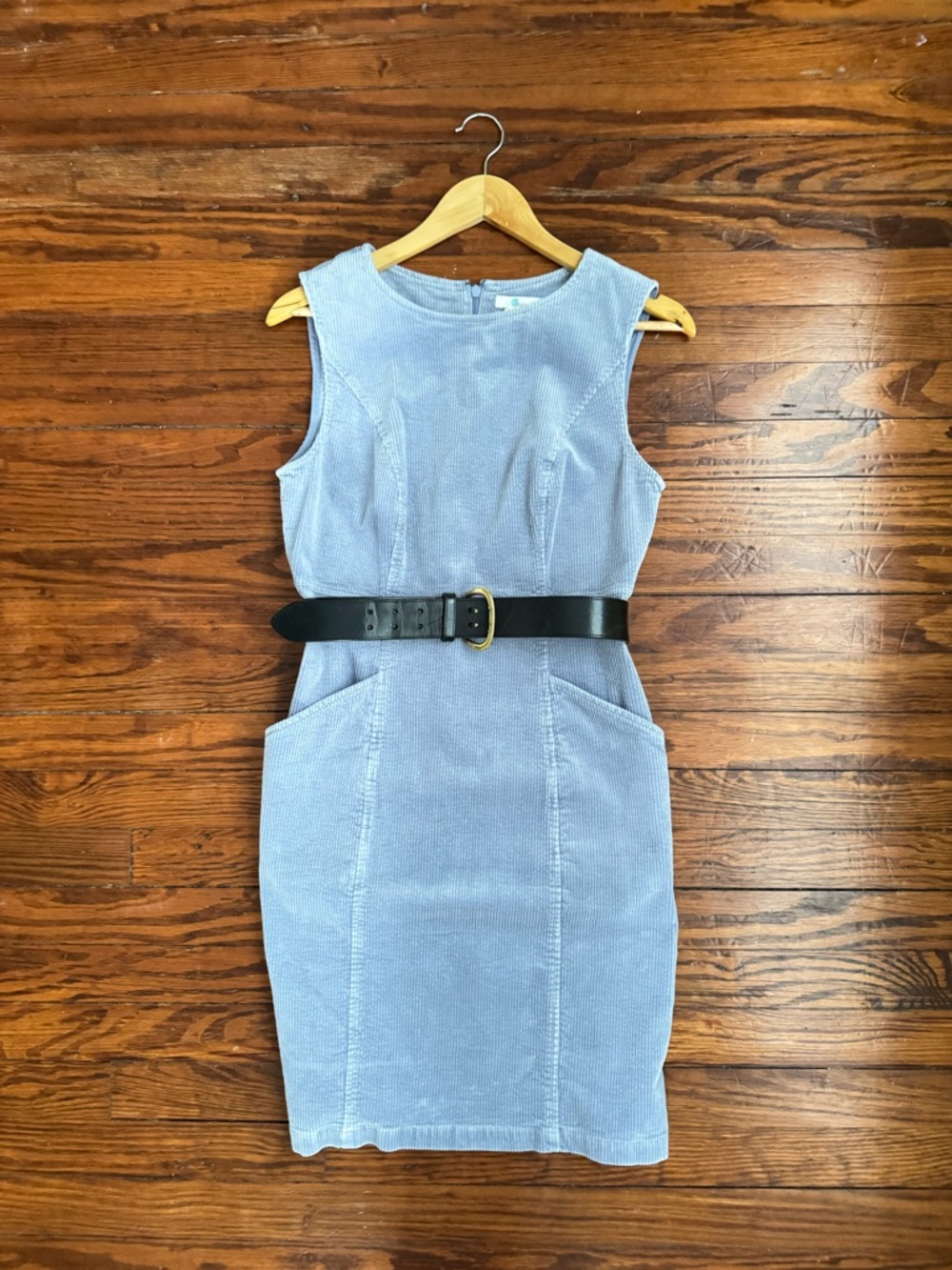 Sz6 Boden Suede Blue Sleeveless Corduroy Sheath Dress